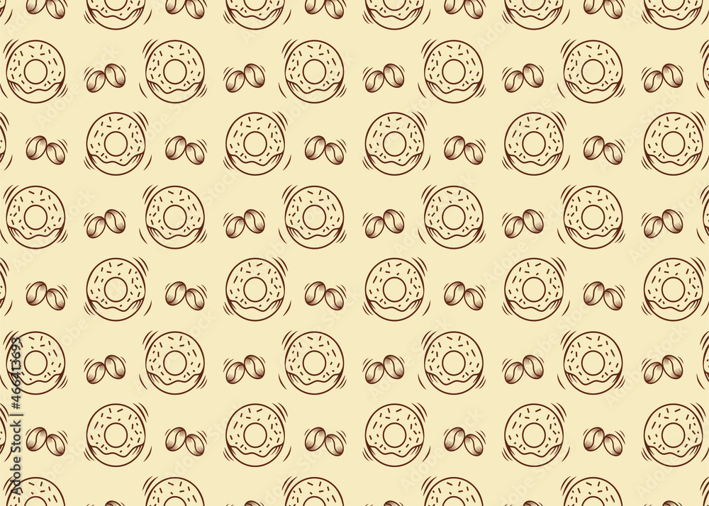 abstract wallpaper with coffee bean and donut pattern. simple background coffee and donut theme .unique wallpaper for coffee and donut business