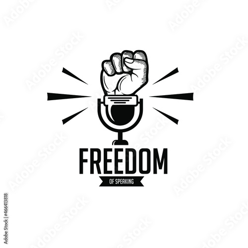 microphone logo with clenched fist.free speech logo
