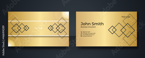 Set of black gold modern business card print templates. Personal visiting card with company logo. Vector illustration. Stationery design with simple modern luxury elegant abstract pattern background