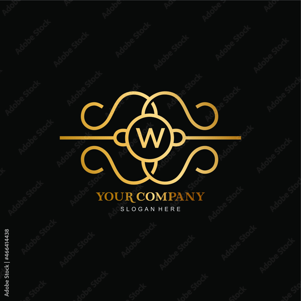 letter w vector logo and gold frame. simple and elegant gold frame line ...