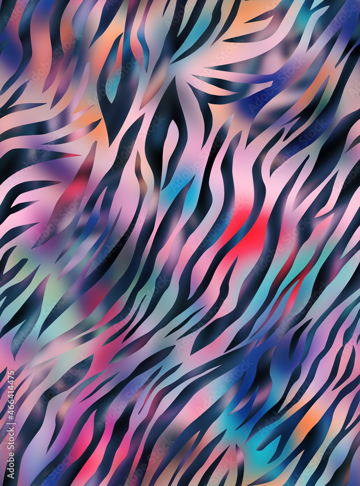 Gordijnen met Glossy Liquid Holographic Surface Shiny Colors Seamless Zebra Stripes Abstract Pattern Design Trendy Fashion Colors #466414475