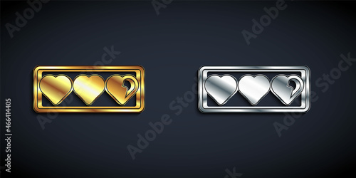 Gold and silver Game life bar icon isolated on black background. Health heart bar. Long shadow style. Vector