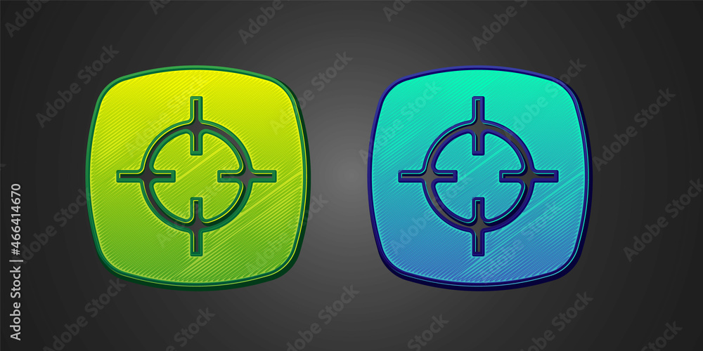 Green and blue Target sport icon isolated on black background. Clean target with numbers for shooting range or shooting. Vector Green and blue Target sport icon isolated on black background. Clean target with numbers for shooting range or shooting. Vector
