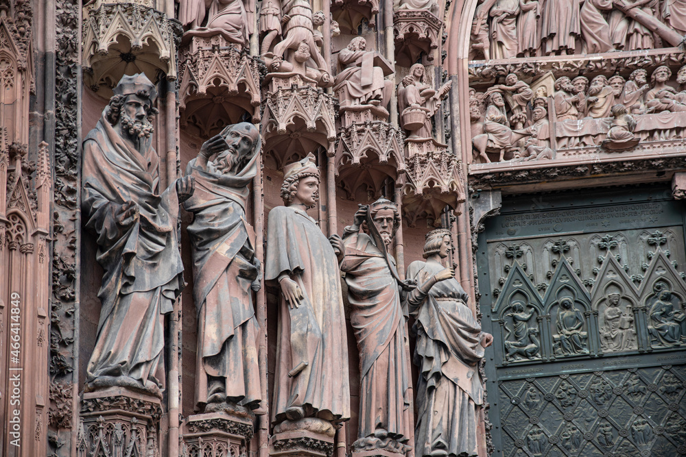 Detail of the façade of Strasbourg cathedral in France