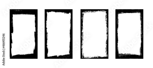 Grunge frames for stories and social network media 9 16. Template with brush stroke. Rectangular border with grunge overlay. Set of vector illustrations isolated on white background.