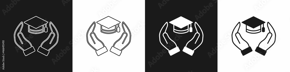 Set Education grant icon isolated on black and white background. Tuition fee, financial education, budget fund, scholarship program, graduation hat. Vector Set Education grant icon isolated on black and white background. Tuition fee, financial education, budget fund, scholarship program, graduation hat. Vector