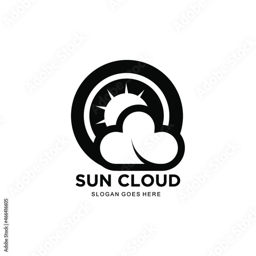 sun and cloud logo. simple and unique line art cloud and sun vector illustration. creative cloud and sun icon