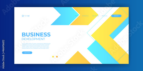 Blue yellow landing page templates with modern geometric abstract shapes. Trendy abstract background for landing page web design. Minimal background for website designs.