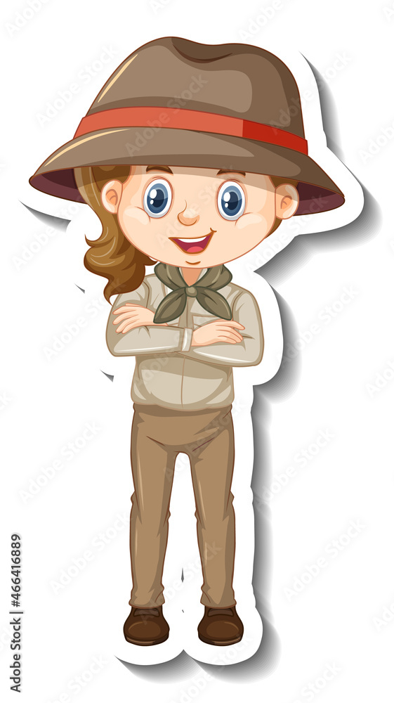 Girl in safari outfit cartoon character sticker Girl in safari outfit cartoon character sticker