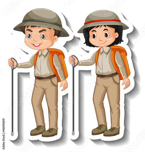 Couple kids wear safari outfit cartoon character sticker