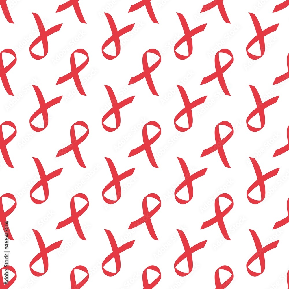 Vector repeating seamless pattern isolated on a white background. Red Ribbon health aids, cancer awareness backdrop. Flat design. Vector repeating seamless pattern isolated on a white background. Red Ribbon health aids, cancer awareness backdrop. Flat design.