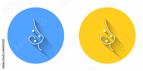 White Acne icon isolated with long shadow background. Inflamed pimple on the skin. The sebum in the clogged pore promotes the growth of a bacteria. Circle button. Vector