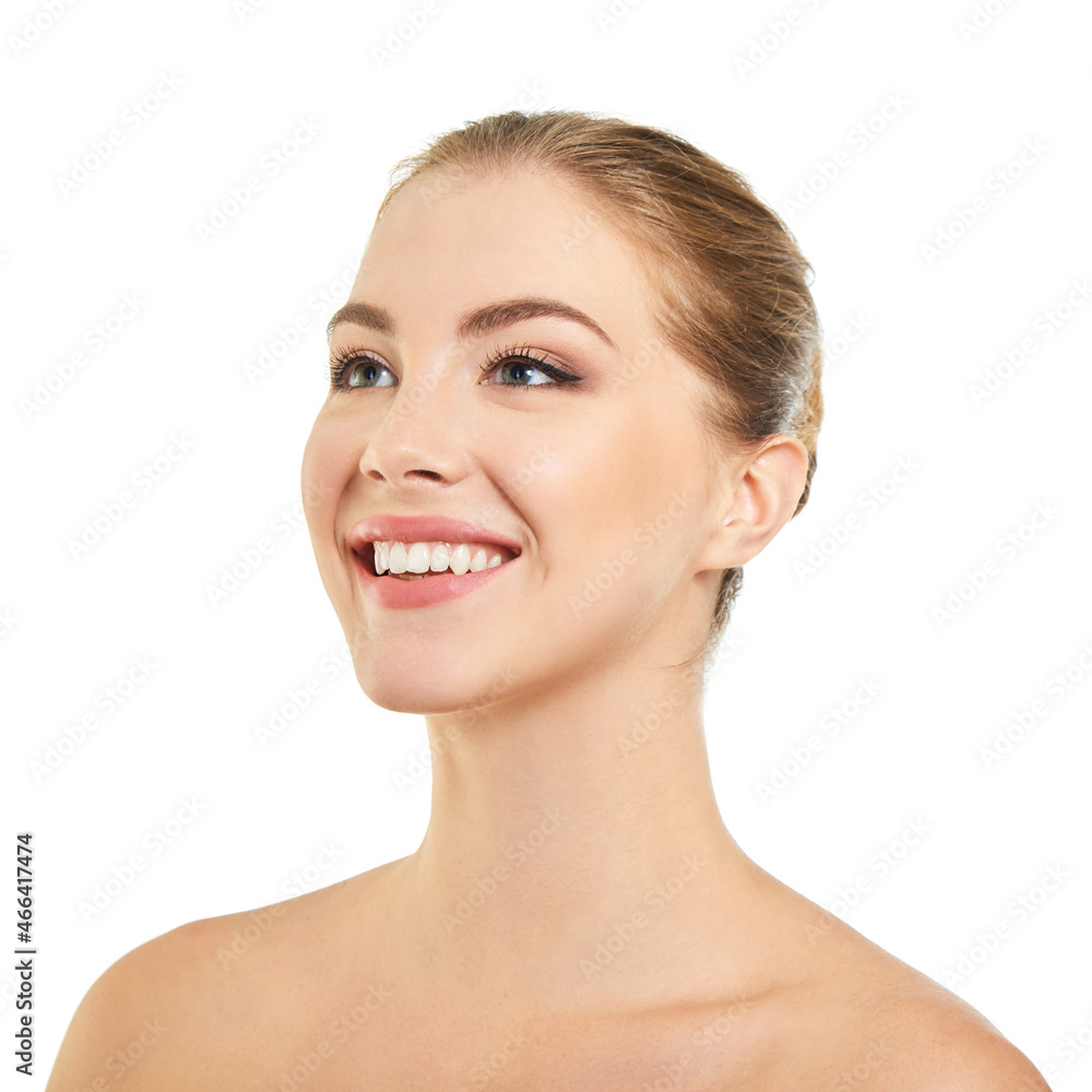 Young attractive woman posing at studio and happy smiling over white background. Beautiful girl with perfect smile. Young attractive woman posing at studio and happy smiling over white background. Beautiful girl with perfect smile.