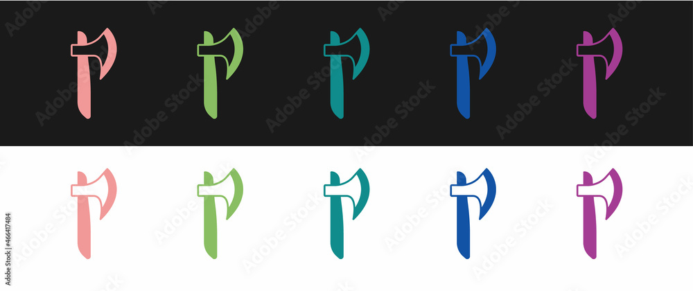 Set Wooden axe icon isolated on black and white background. Lumberjack axe. Vector Set Wooden axe icon isolated on black and white background. Lumberjack axe. Vector