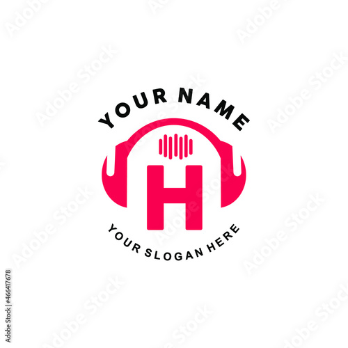 logo letter H music. vector illustration of letter H and headset icon with tone graphic. suitable for application logos, music studios, music industry and others