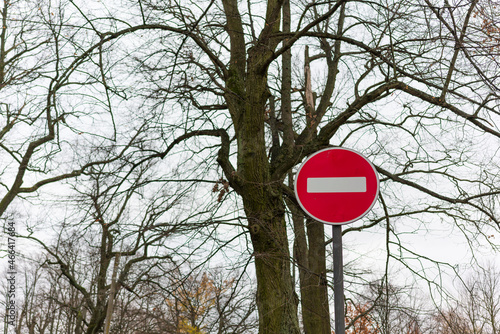 No entry sign on a background of trees