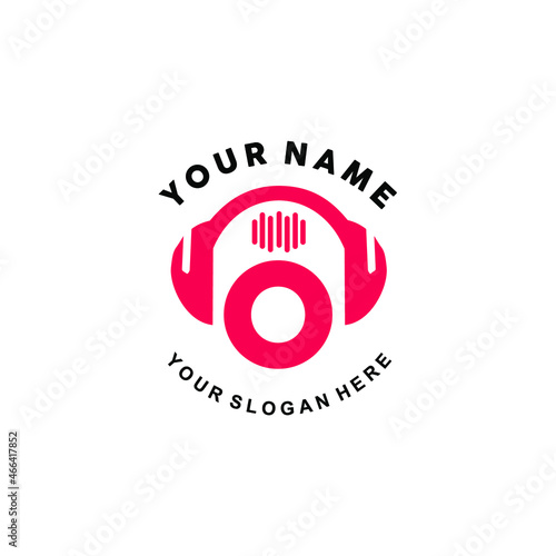 logo letter O music. vector illustration of letter O and headset icon with tone graphic. suitable for application logos, music studios, music industry and others