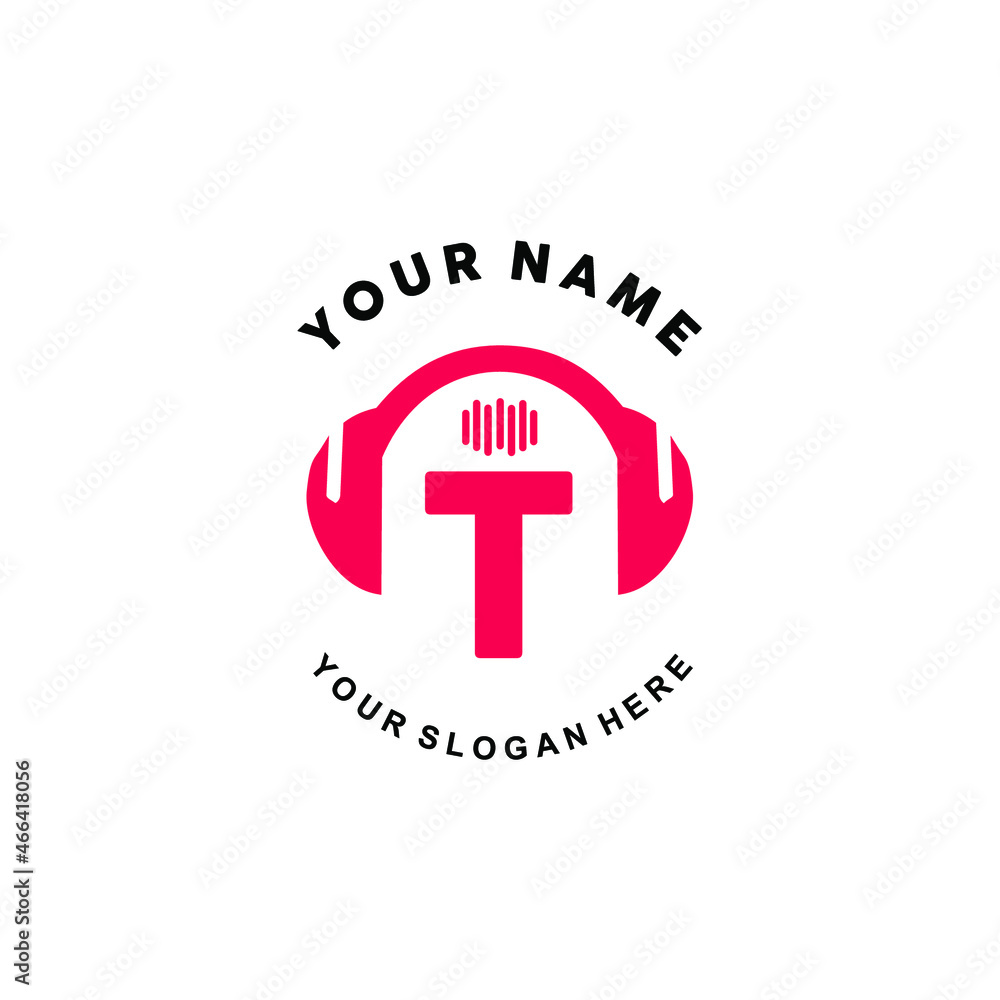 logo letter T music. vector illustration of letter T and headset icon with tone graphic. suitable for application logos, music studios, music industry and others logo letter T music. vector illustration of letter T and headset icon with tone graphic. suitable for application logos, music studios, music industry and others