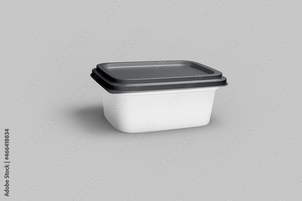 Empty blank plastic food container Mock up isolated on a grey background. 3d rendering.