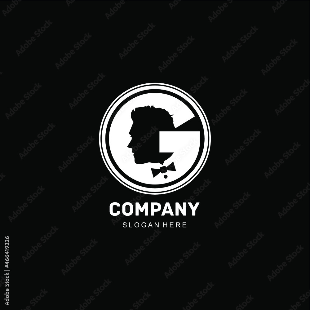 letter G logo with male face. silhouette of letter G with male face negative space concept letter G logo with male face. silhouette of letter G with male face negative space concept