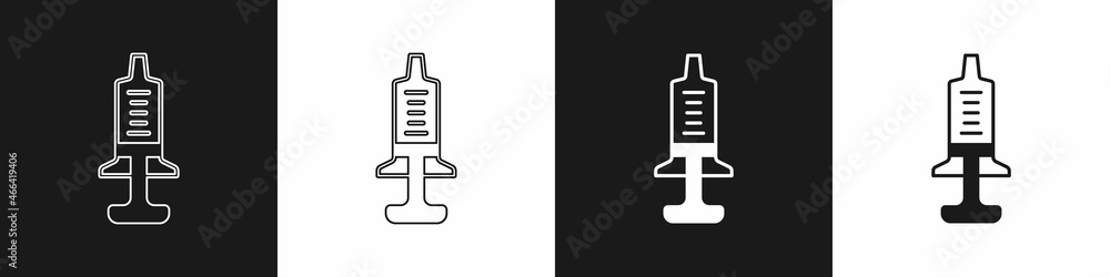 Set Syringe icon isolated on black and white background. Syringe for vaccine, vaccination, injection, flu shot. Medical equipment. Vector Set Syringe icon isolated on black and white background. Syringe for vaccine, vaccination, injection, flu shot. Medical equipment. Vector