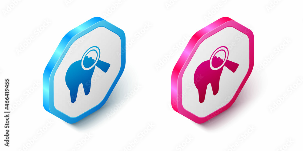 Isometric Broken tooth icon isolated on white background. Dental problem icon. Dental care symbol. Hexagon button. Vector Isometric Broken tooth icon isolated on white background. Dental problem icon. Dental care symbol. Hexagon button. Vector