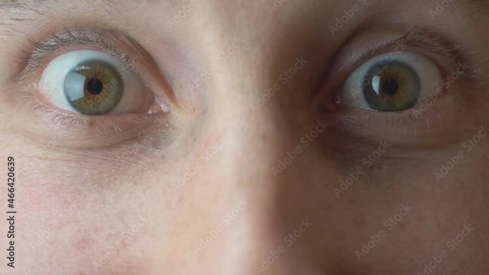 Eyes of a young man close-up. Man opens his eyes wide and then closes ...