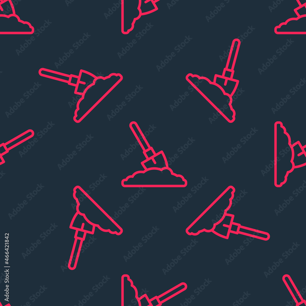Red line Shovel in the ground icon isolated seamless pattern on black background. Gardening tool. Tool for horticulture, agriculture, farming. Vector