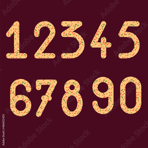 Numerals Made Of Candies On Red Background.