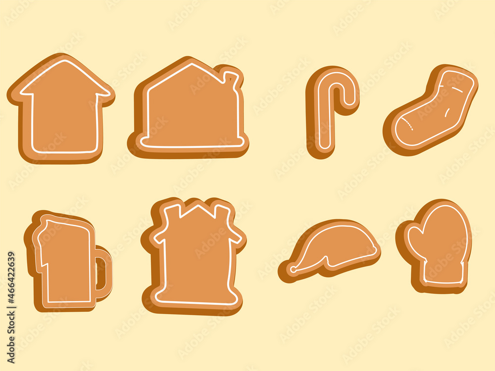 Gingerbread Cookies Of Different Shapes On Pastel Yellow Background. Gingerbread Cookies Of Different Shapes On Pastel Yellow Background.