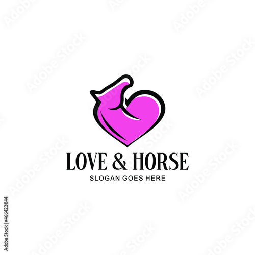 ove and horse logo. Abstract illustration of horse and heart icon.