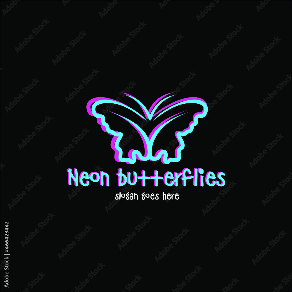 neon butterfly logo. abstract illustration of neon color butterfly. suitable for identification nightclubs, bars and others neon butterfly logo. abstract illustration of neon color butterfly. suitable for identification nightclubs, bars and others