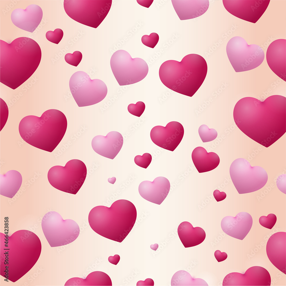 Seamless Glossy Pink Hearts Pattern Background.