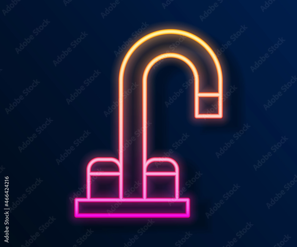 Glowing neon line Water tap icon isolated on black background. Vector Glowing neon line Water tap icon isolated on black background. Vector