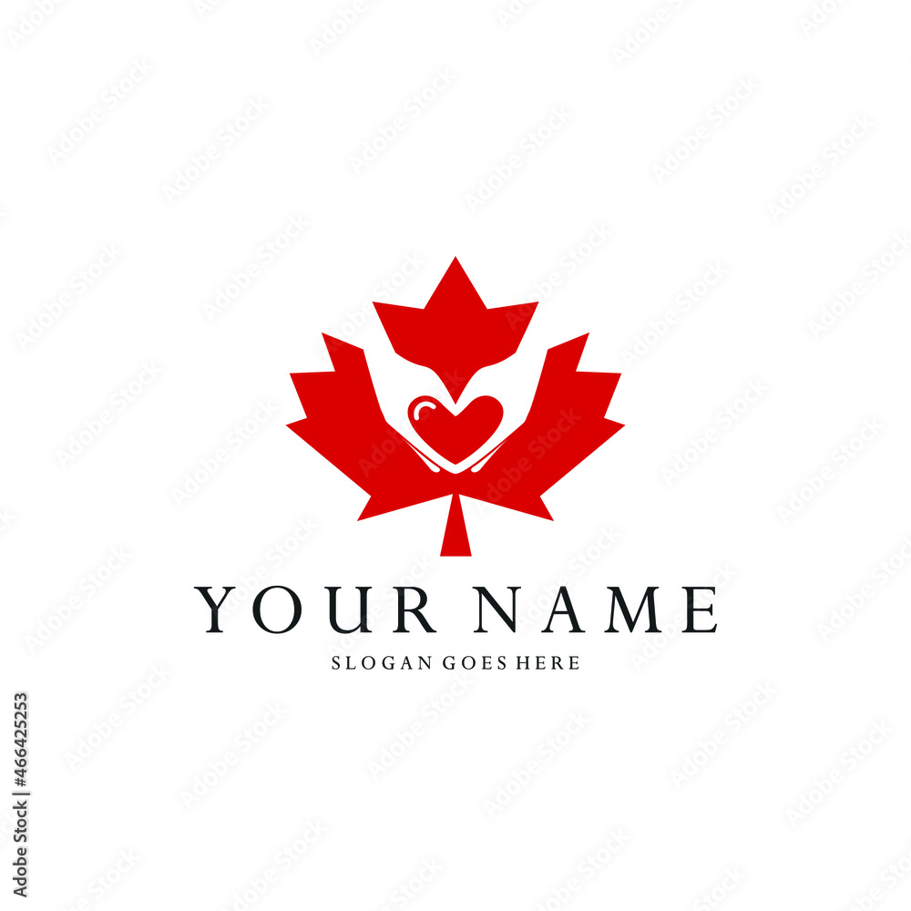 maple leaf logo and hands.canada abstract vector illustration and hands maple leaf logo and hands.canada abstract vector illustration and hands