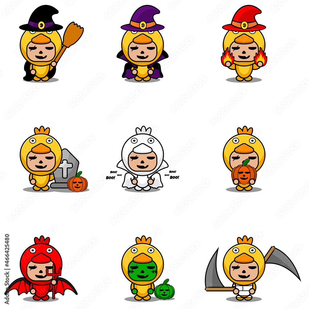 vector cartoon character cute chicken animal mascot costume set bundle