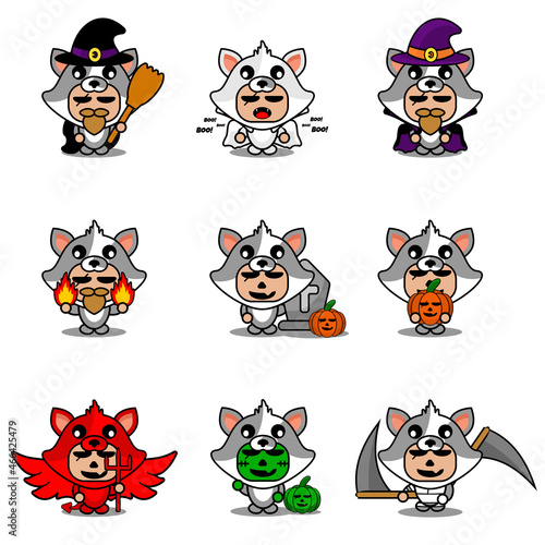 vector cartoon character cute cat animal mascot costume set bundle halloween