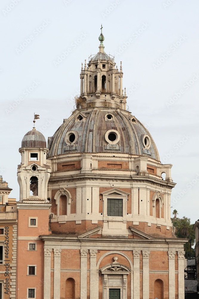 Santa Maria di Loreto Church Exterior with Dome and Bell Tower in Rome, Italy