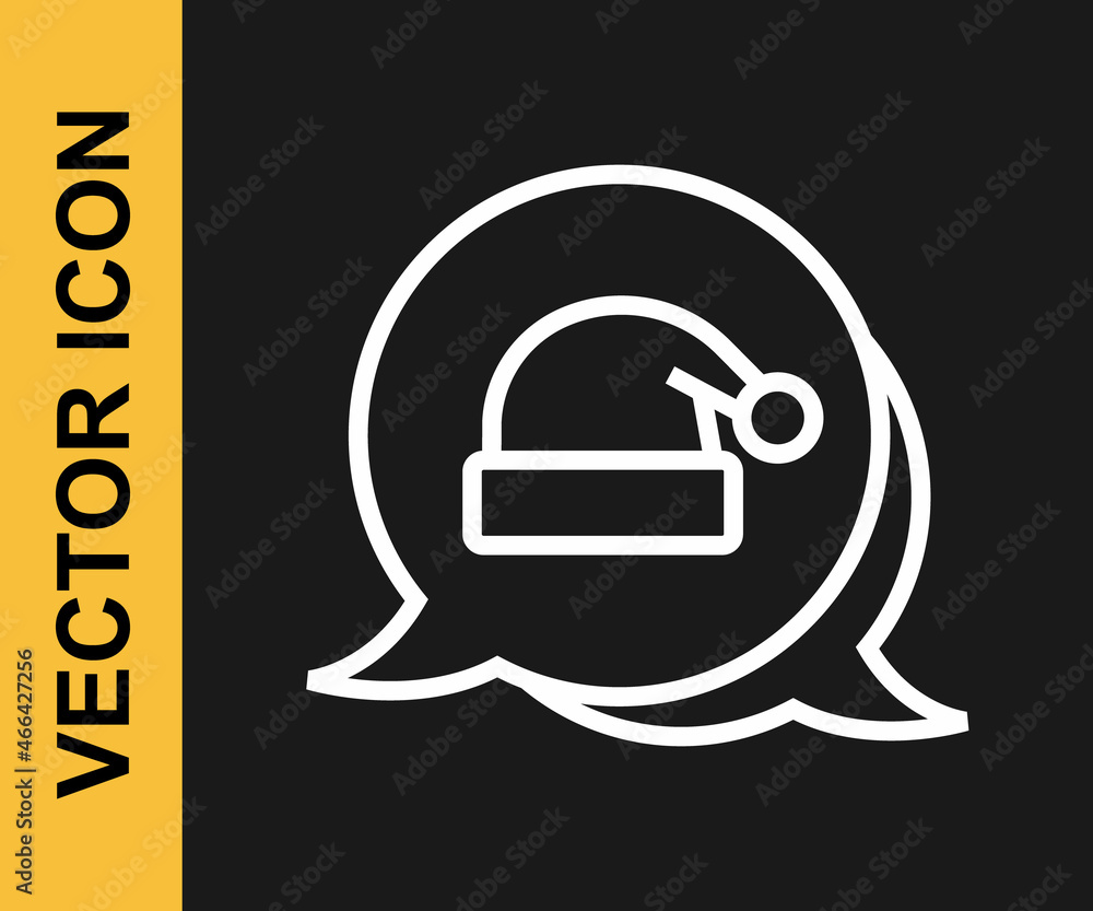 White line Christmas Santa Claus hat icon isolated on black background. Merry Christmas and Happy New Year. Vector