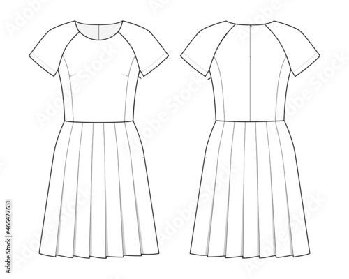 Fashion technical drawing of dress with pleated skirt