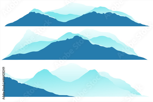 Set of silhouettes of mountains on isolated background. Mountain hand drawing