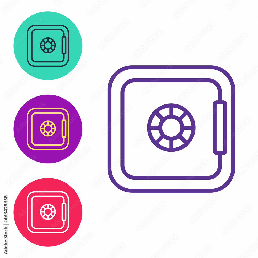 Set line Safe icon isolated on white background. The door safe a bank vault with a combination lock. Reliable Data Protection. Set icons colorful. Vector Set line Safe icon isolated on white background. The door safe a bank vault with a combination lock. Reliable Data Protection. Set icons colorful. Vector