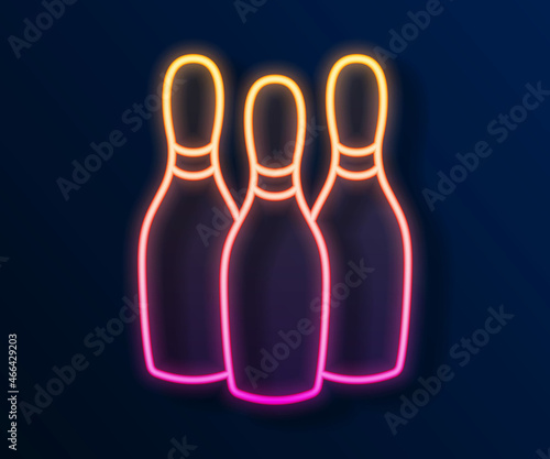 Glowing neon line Bowling pin icon isolated on black background. Juggling clubs, circus skittles. Vector