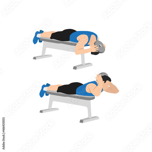 Man doing Lying face down plate neck resistance exercise. Flat vector illustration isolated on white background