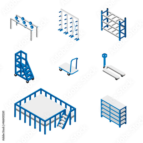 Warehouse equipment set vector illustration photo