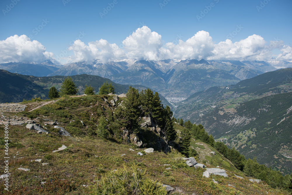 landscape near (furggen) above grächen in valais switzerland. a beautiful hiking area with a wonderful view.
