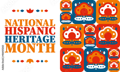 National Hispanic Heritage Month in United States. Celebrate annual in September and October. Latin American and Hispanic ethnicity culture. National fabric vector textures. Traditional festival