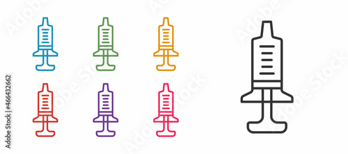 Set line Syringe icon isolated on white background. Syringe for vaccine, vaccination, injection, flu shot. Medical equipment. Set icons colorful. Vector