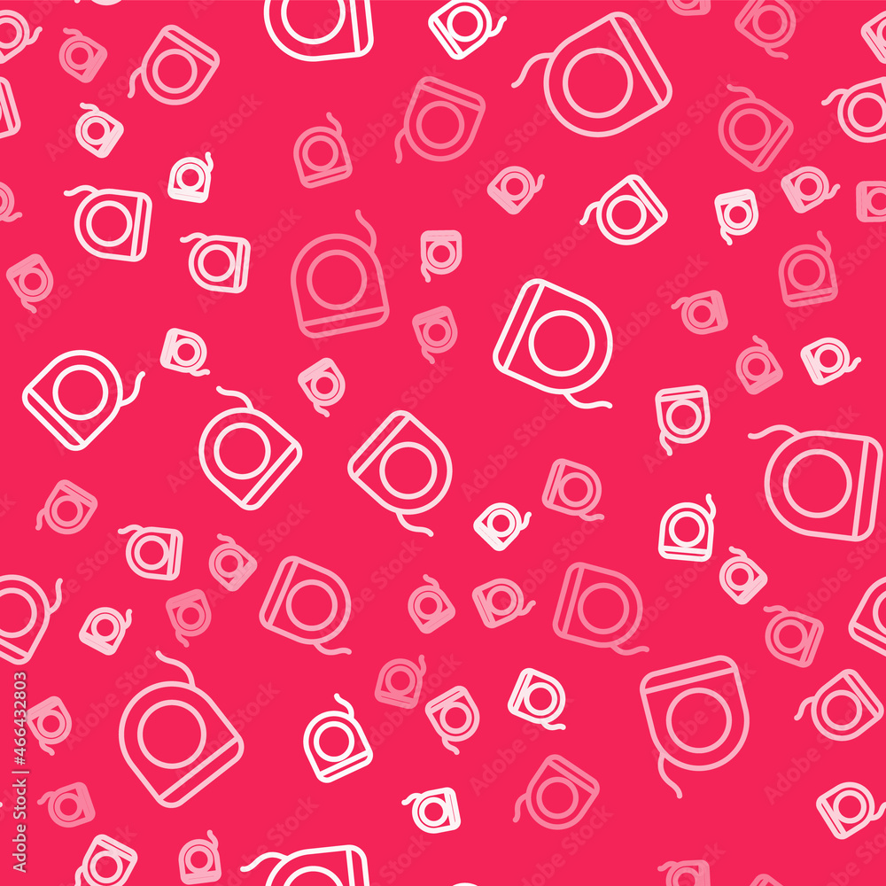 White line Dental floss icon isolated seamless pattern on red background. Vector White line Dental floss icon isolated seamless pattern on red background. Vector