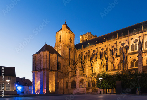 France, Cher, Bourges, Side wall ofBourgesCathedral at dusk photo